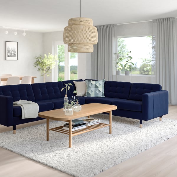 MORABO Sectional, 5-seat corner, Djuparp dark blue/wood