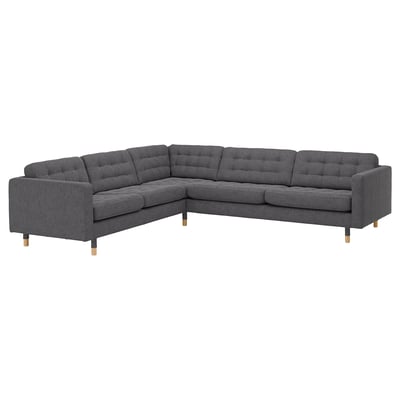 MORABO Sectional, 5-seat corner, Gunnared dark gray/wood