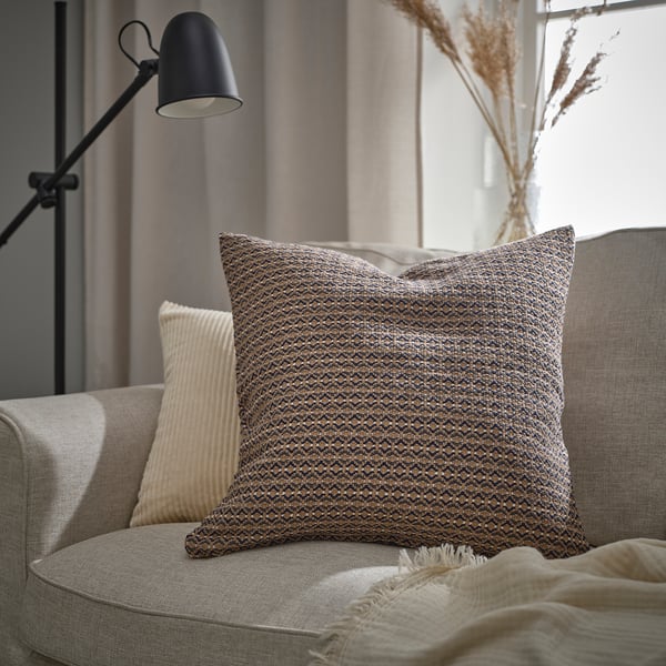 MOROTSMOTT Cushion cover, gray-beige/anthracite, 20x20 "