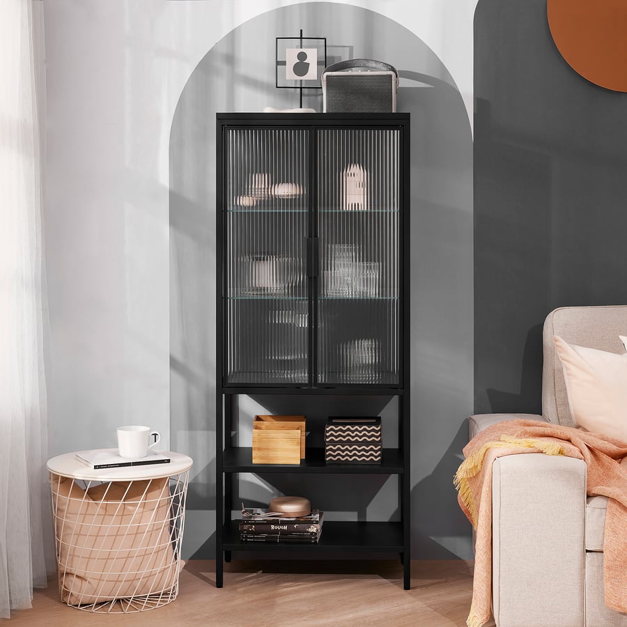 MOSSJÖN glassdoor with 2 doors, anthracite, 60x34x146 cm (235