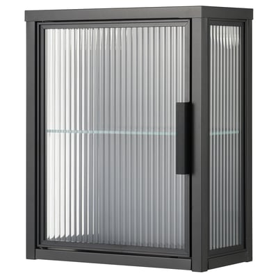 MOSSJÖN Wall cabinet with glass door, anthracite, 14 1/8x7 1/8x17 3/8 "