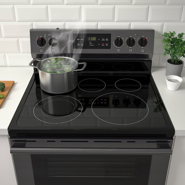 MOTSVARIG Range with glass ceramic cooktop, black Stainless steel - IKEA CA