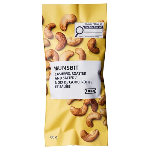 IKEA MUNSBIT bag: roasted salted cashews, 60g.