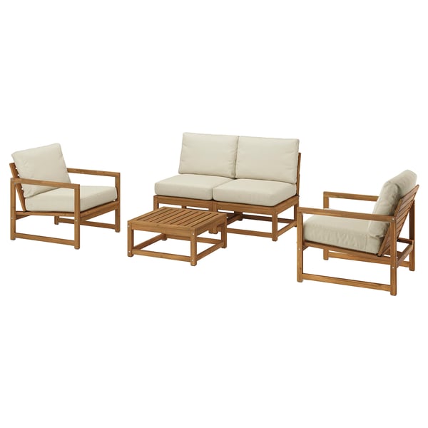 NÄMMARÖ 4-seat conversation set, outdoor, light brown stained/Frösön/Duvholmen beige, 49 5/8 "