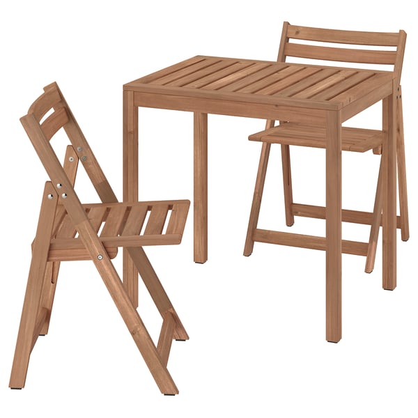 NÄMMARÖ Table and 2 folding chairs, outdoor, light brown stained, 29 1/2x24 3/4 "