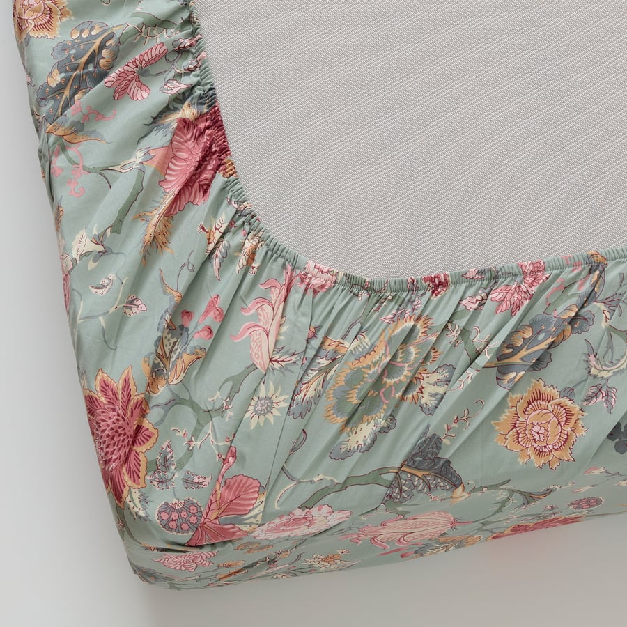 NÄSSELKLOCKA fitted sheet, light greengray/multicolor, Twin IKEA CA