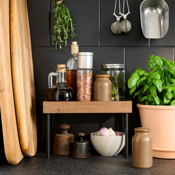 NÅLBLECKA Kitchen countertop organizer, metal/bamboo, 9x5 1/8x5 7/8 "