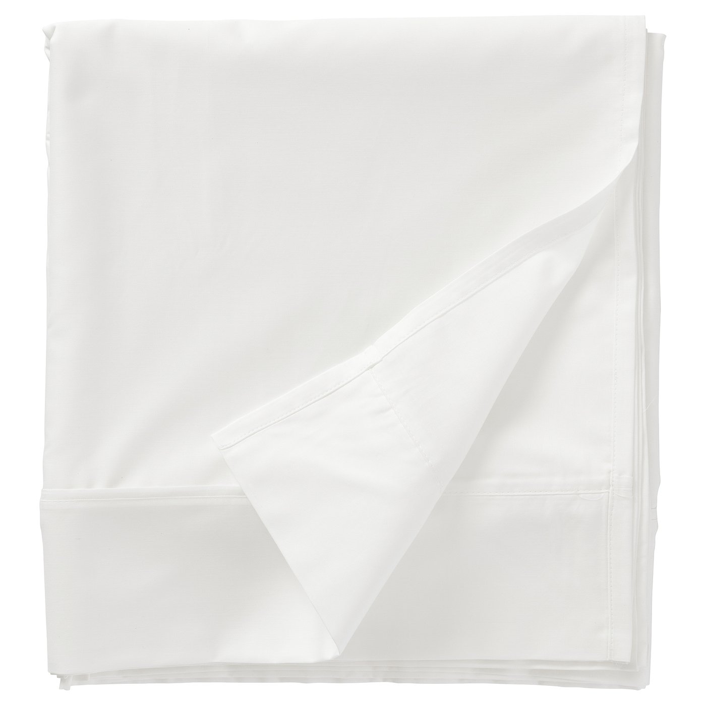 White nattajjasmin sheet, silky smooth blend of cotton and lyocell, neatly folded with decorative border.