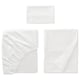 All-white bedsheet set: flat, fitted sheet, and pillowcase. Soft, sateen-woven fabric with cotton and lyocell blend.