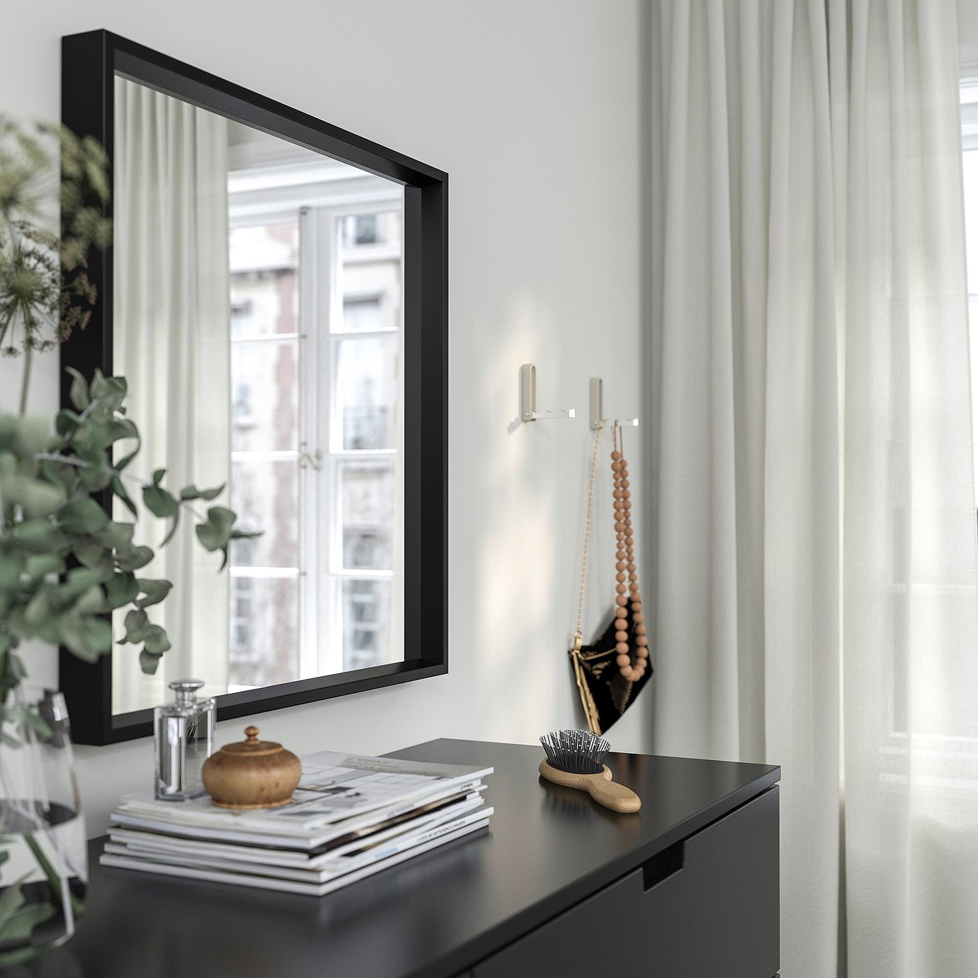NISSEDAL mirror, black, 65x65 cm (255/8x255/8