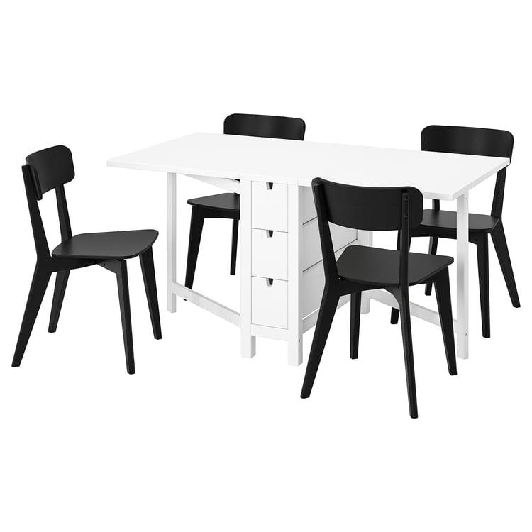 NORDEN / LISABO table and 4 chairs, white/black, 26/89/152 cm (101/4/35