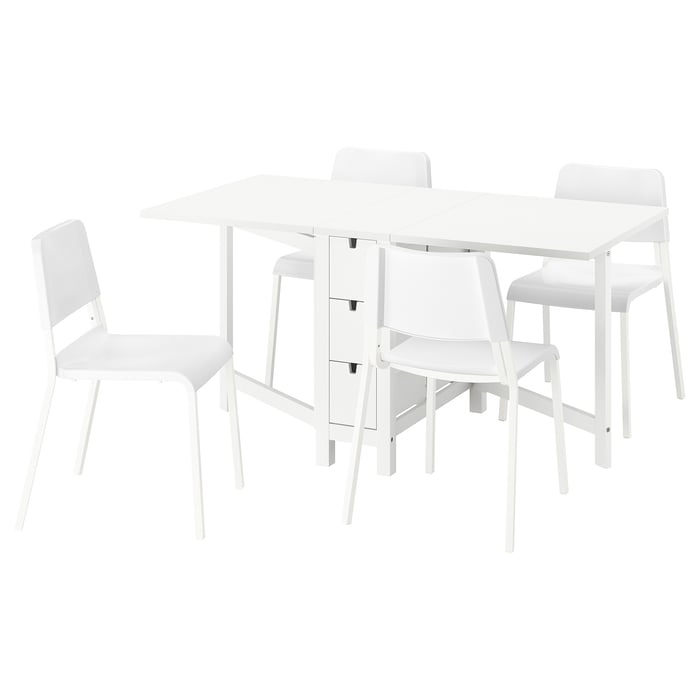 Nordon Tale NORDEN / TEODORES table and 4 chairs, white/white, 26/89/152 cm (101/4 ...