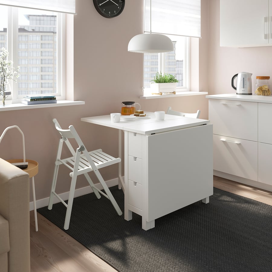 NORDEN / TERJE Table and 2 folding chairs, white/white, 101/4/35/597/8