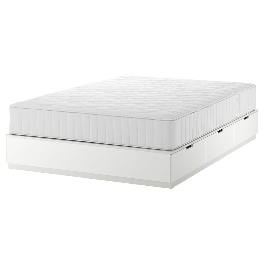 NORDLI bed frame with storage and mattress, white/Vågstranda firm, Queen IKEA CA