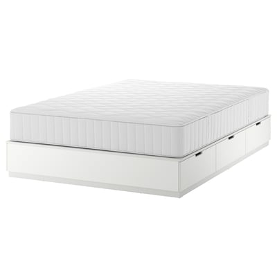 NORDLI Bed frame with storage and mattress, white/Vågstranda medium firm, Queen