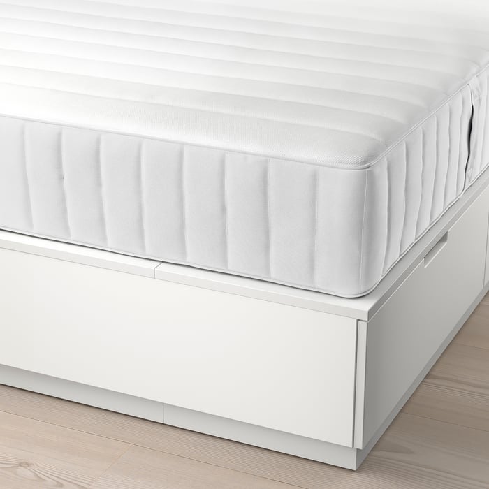 NORDLI bed frame with storage and mattress, with headboard white/Valevåg medium firm, Queen