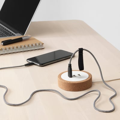 NORDMÄRKE USB charger, white/cork