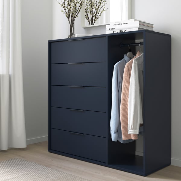 NORDMELA Chest of drawers with clothes rail, blackblue, 467/8x461/2