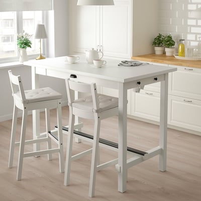 NORDVIKEN Bar stool with backrest, white, 29 1/2 "