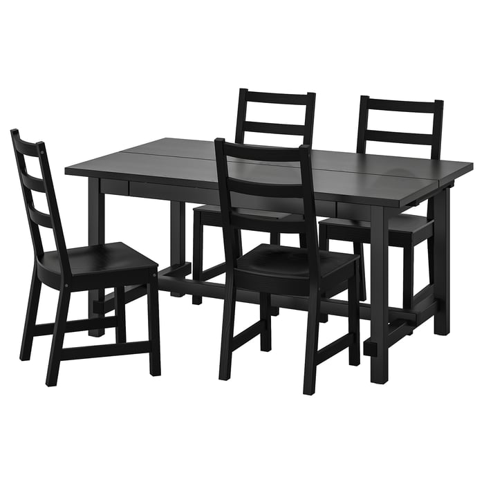 NORDVIKEN / NORDVIKEN table and 4 chairs, black/black, 152/223x95 cm