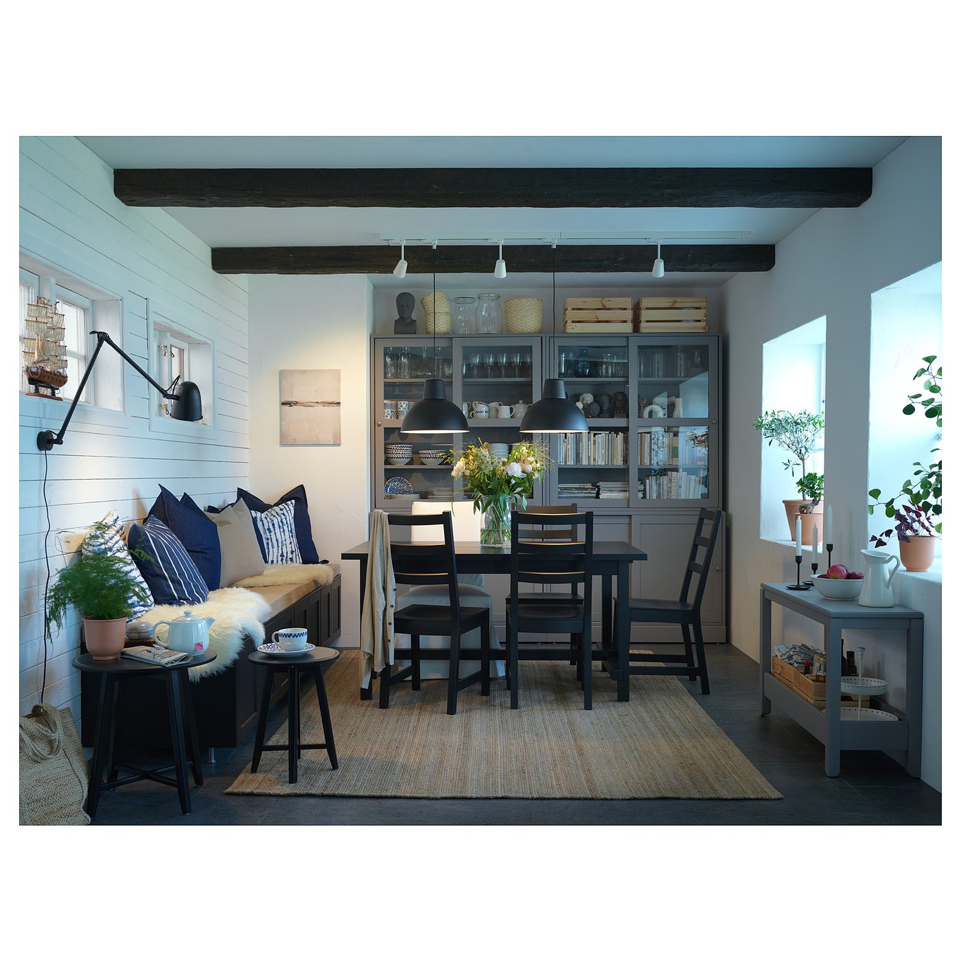 NORDVIKEN / NORDVIKEN table and 4 chairs, black/black, 152/223x95