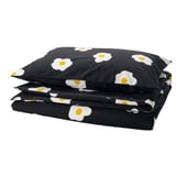 ÖGONLOCKSMAL Duvet cover and pillowcase(s), black/white/yellow, Twin