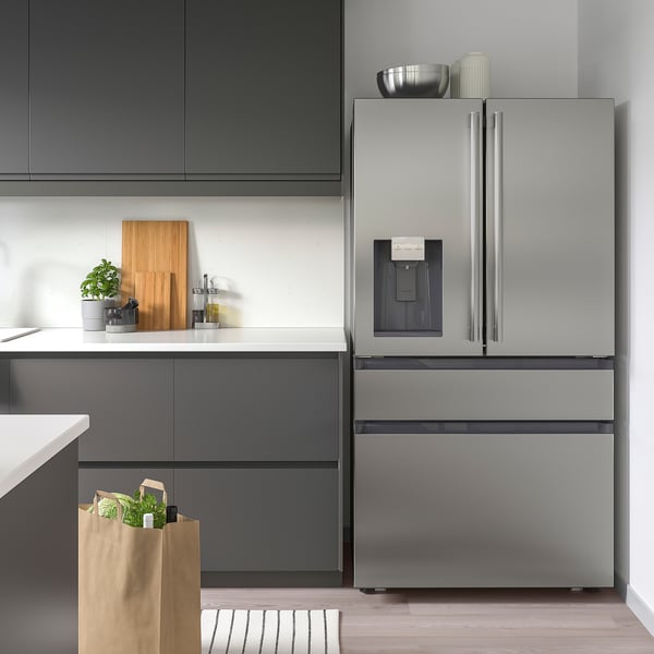 ÖVERSKÅDLIG French door refrigerator, 4-door/stainless steel color, 22 cu.ft