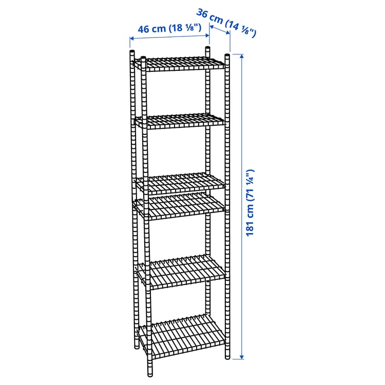 OMAR 1 section shelving unit, 46x36x181 cm (181/8x141/8x711/4") IKEA CA
