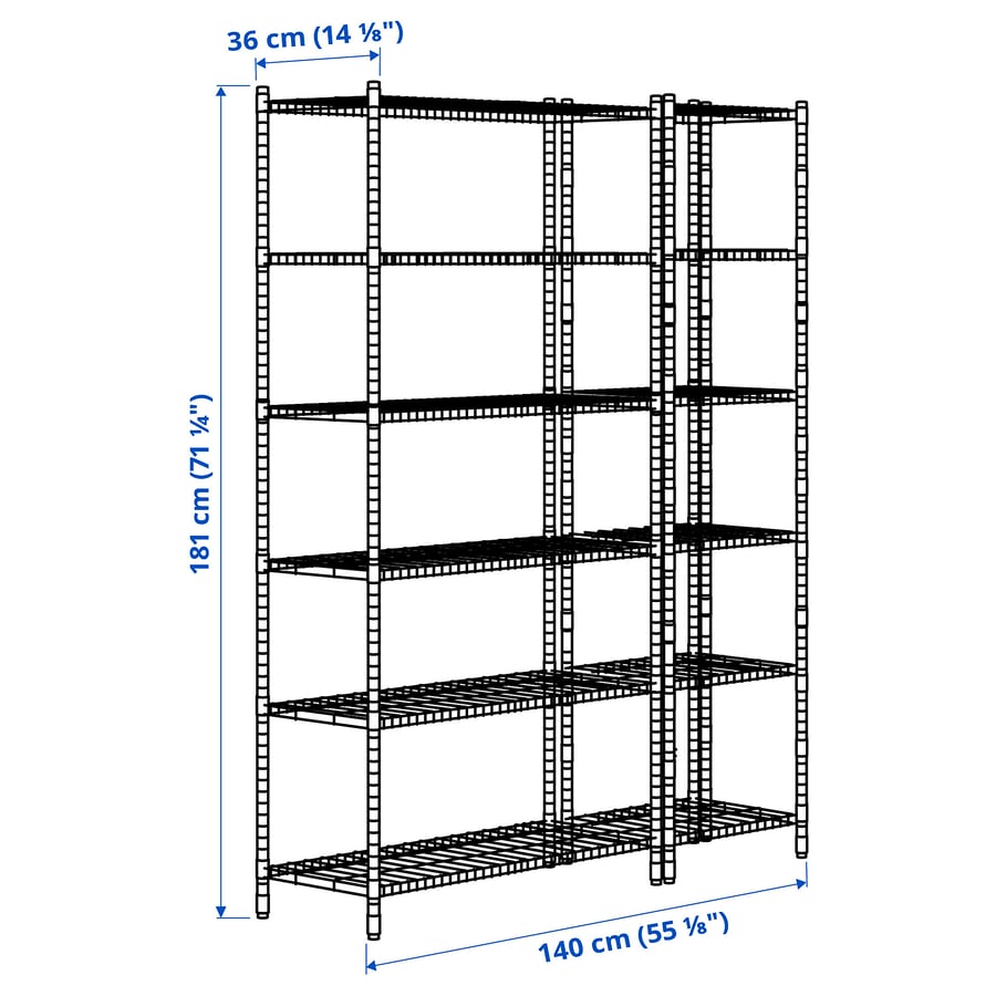 OMAR 2 section shelving unit, 140x36x181 cm (551/8x141/8x711/4") IKEA CA