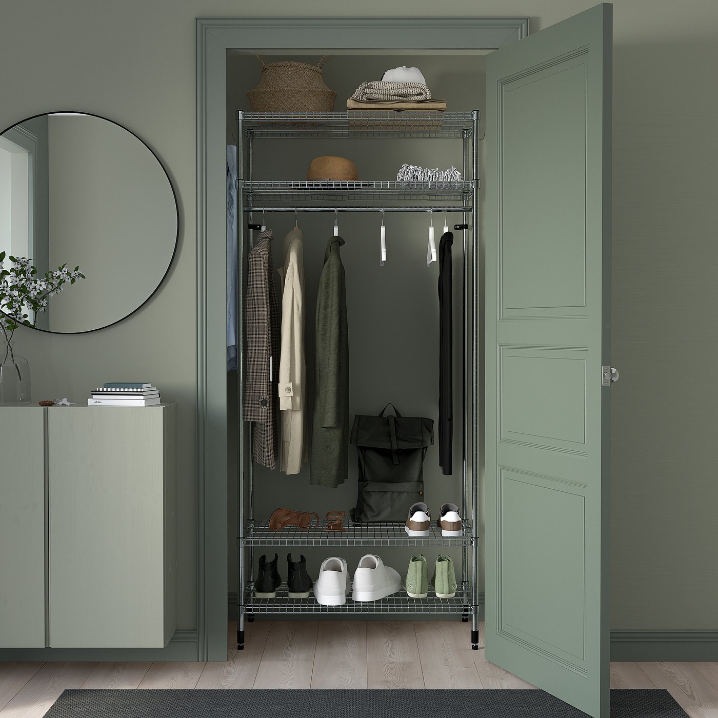 OMAR shelving unit with clothes rail, galvanized, 92x50x201 cm