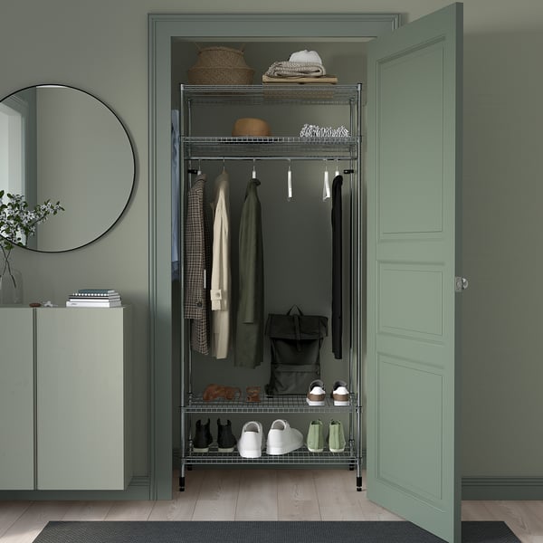 OMAR Shelving unit with clothes rail, galvanized, 36 1/4x19 5/8x79 1/8 "