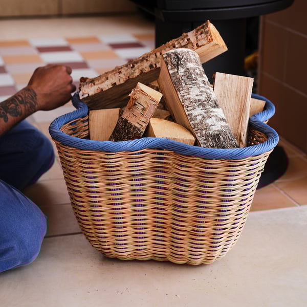 OMMJÄNGE Basket, beige/blue, 15 ¾x15 ¾x10 ¼ "