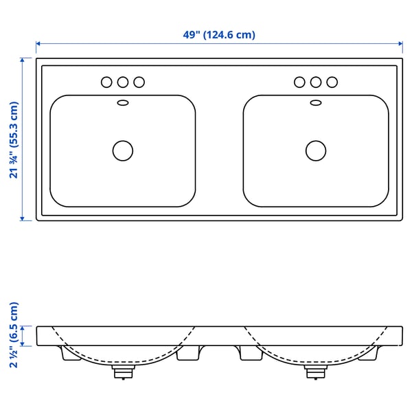 ORRSJÖN Double sink, white centerset, 49x21 3/4 "