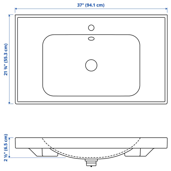ORRSJÖN Sink with water trap, white, 37x21 3/4 "