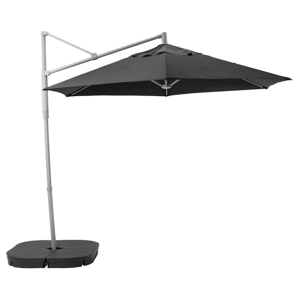 Oxno Lindoja Offset Patio Umbrella With Base Black Svarto Dark Gray Ikea