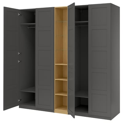 PAX / BERGSBO Wardrobe combination, dark gray dark gray/oak effect, 92 1/2x23 5/8x93 1/8 "