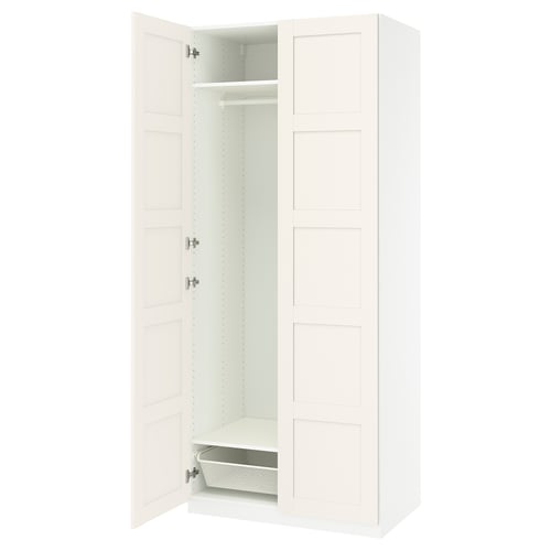 White PAX wardrobe, open door, with shelf and basket.