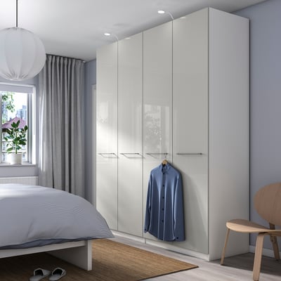 PAX / FARDAL Wardrobe combination, white/high-gloss light gray, 78 3/4x23 5/8x93 1/8 "