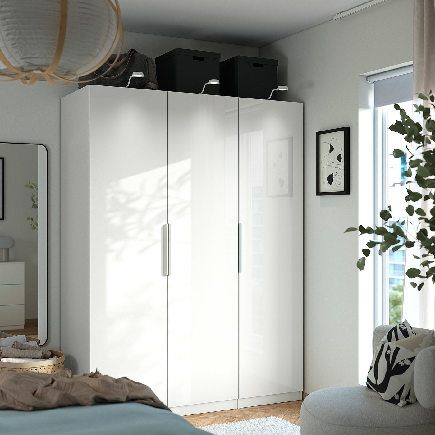 PAX / FARDAL wardrobe combination, white/high-gloss/white