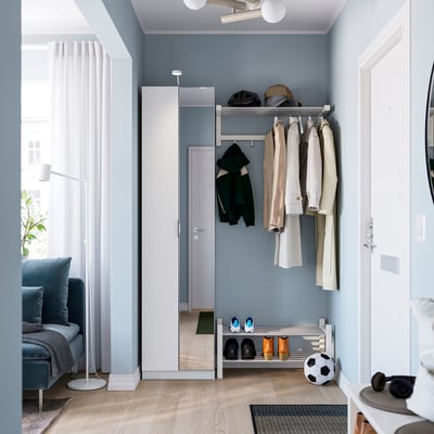 PAX / FORSAND/ÅHEIM Wardrobe combination, white white/mirror glass, 19 5/8x15x79 1/4 "