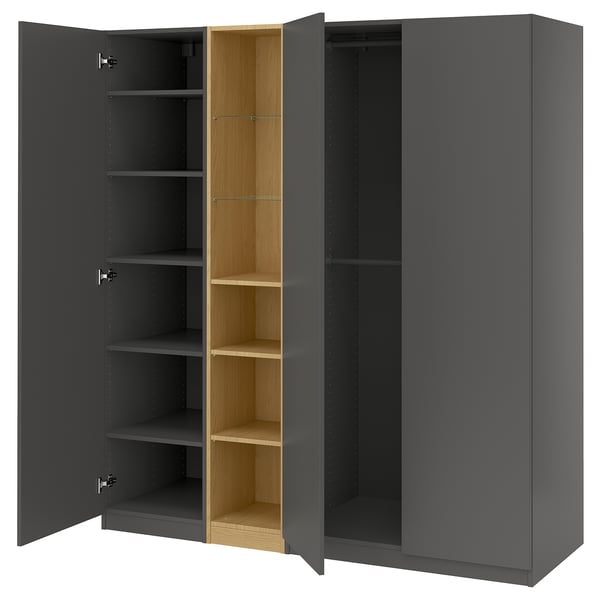 PAX / FORSAND Wardrobe combination, dark gray dark gray/oak effect, 72 7/8x23 5/8x79 1/8 "