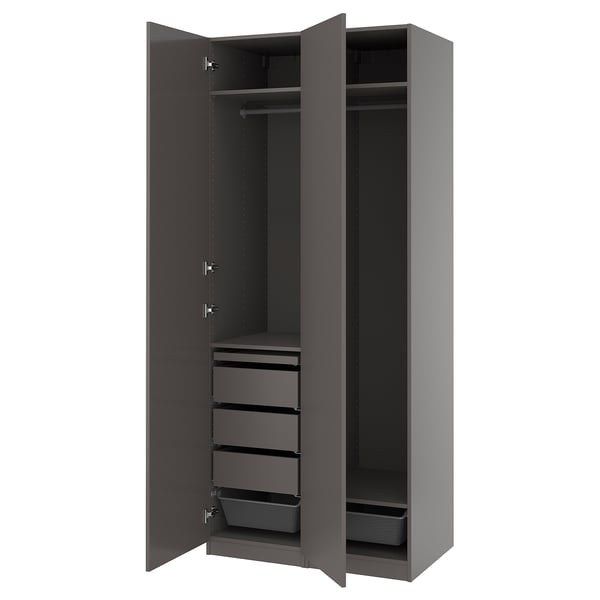 PAX / FORSAND Wardrobe combination, dark gray/dark gray, 39 3/8x23 5/8x93 1/8 "