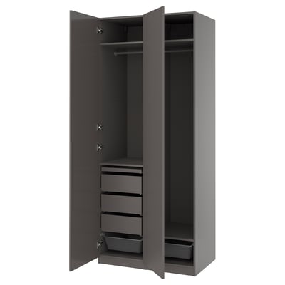 PAX / FORSAND Wardrobe combination, dark gray/dark gray, 39 3/8x23 5/8x93 1/8 "