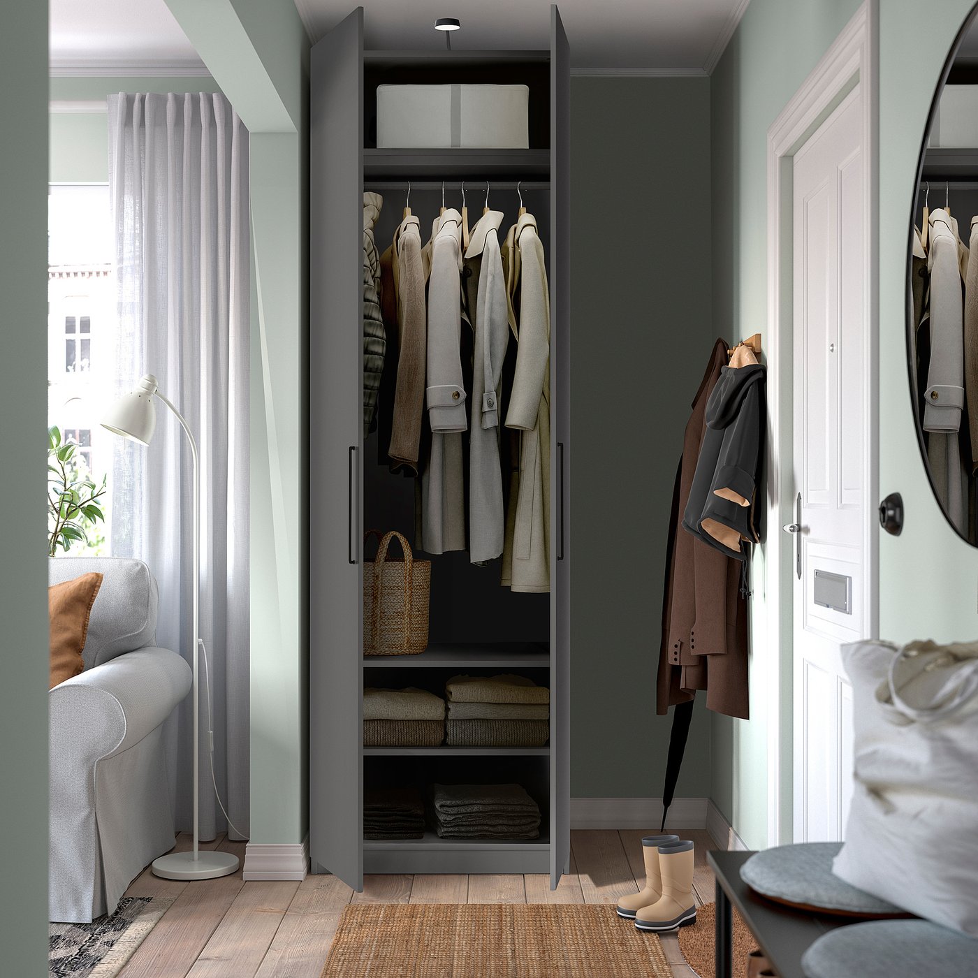 PAX / FORSAND wardrobe combination, dark gray/dark gray, 75x60x236
