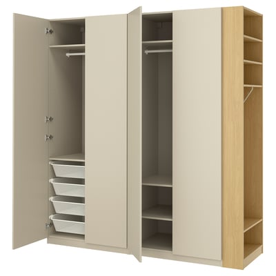 PAX / FORSAND Wardrobe combination, gray-beige gray-beige/oak effect, 86 5/8x23 5/8x93 1/8 "