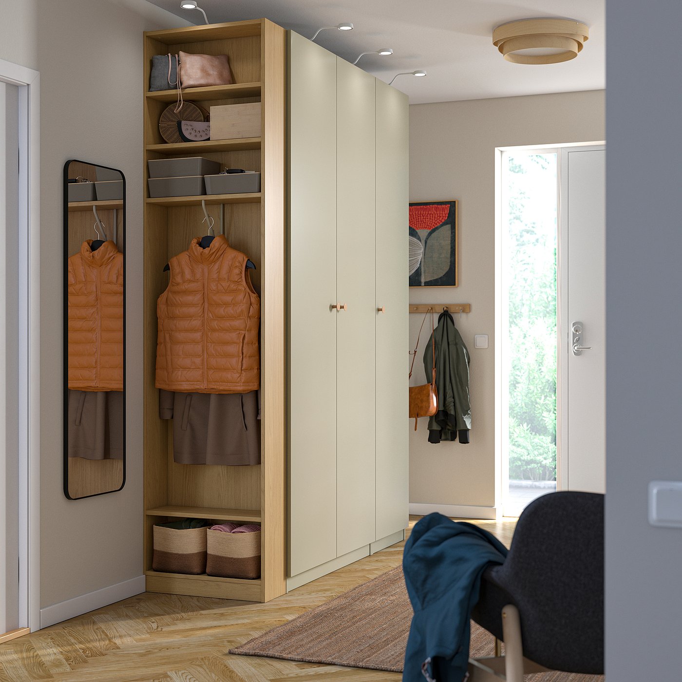 PAX / FORSAND wardrobe combination, gray-beige gray-beige/oak