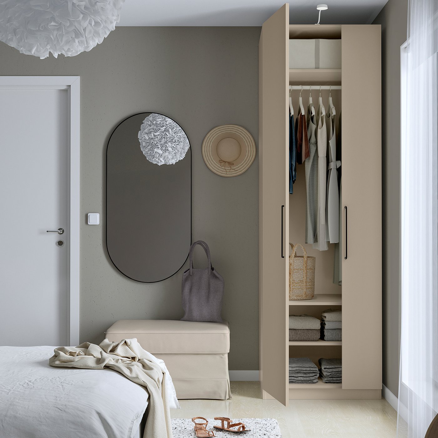 PAX / FORSAND wardrobe combination, gray-beige/gray-beige