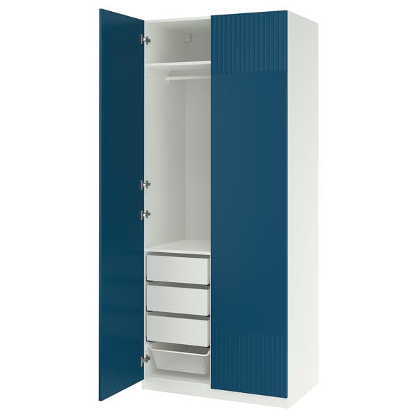 PAX / FYRUDDEN Wardrobe combination, white/blue, 39 3/8x23 5/8x93 1/8 "