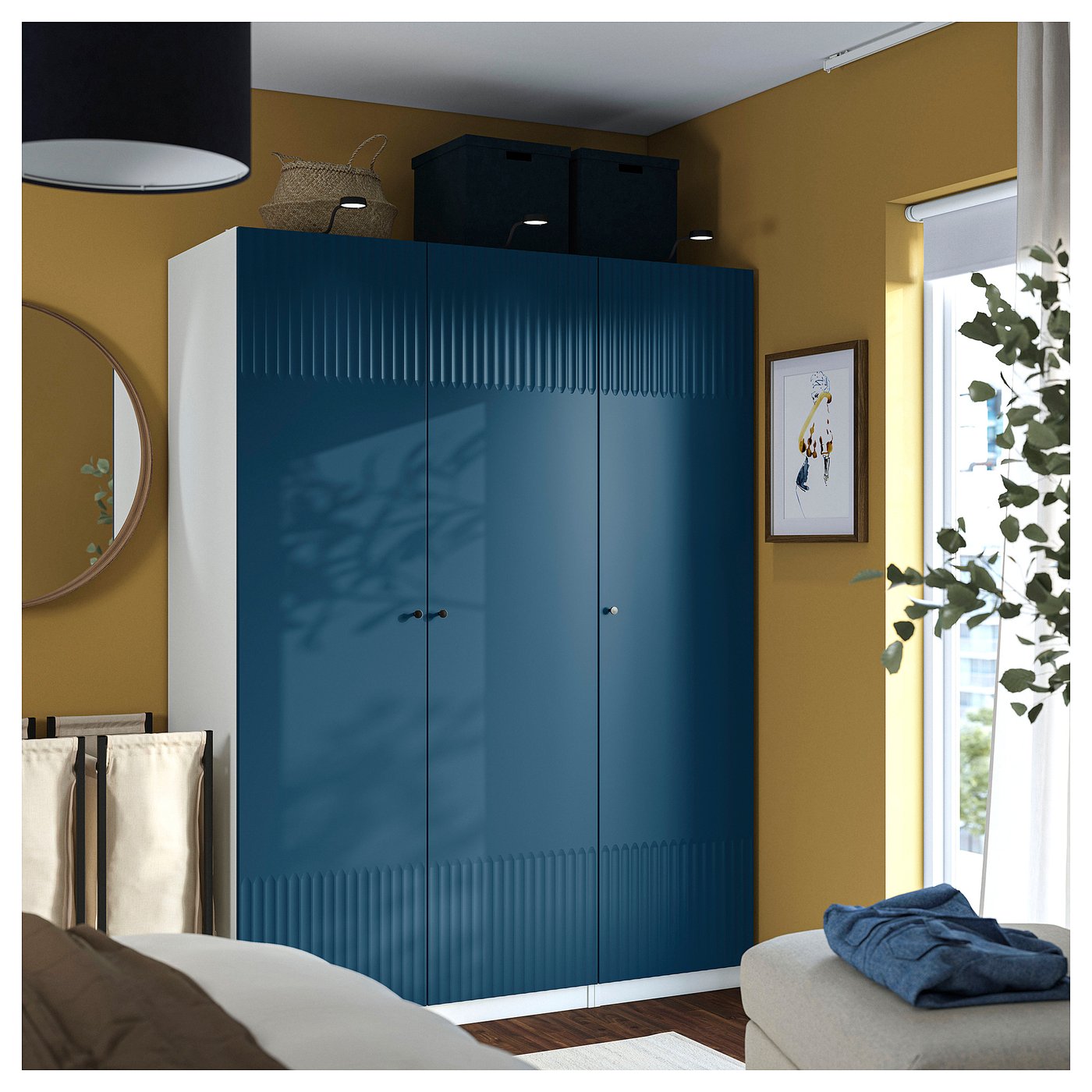 PAX / FYRUDDEN wardrobe combination, white/blue, 150x60x201 cm