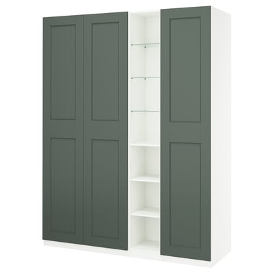 PAX / GRIMO Wardrobe combination, white gray-green/white, 72 7/8x23 5/8x79 1/4 "